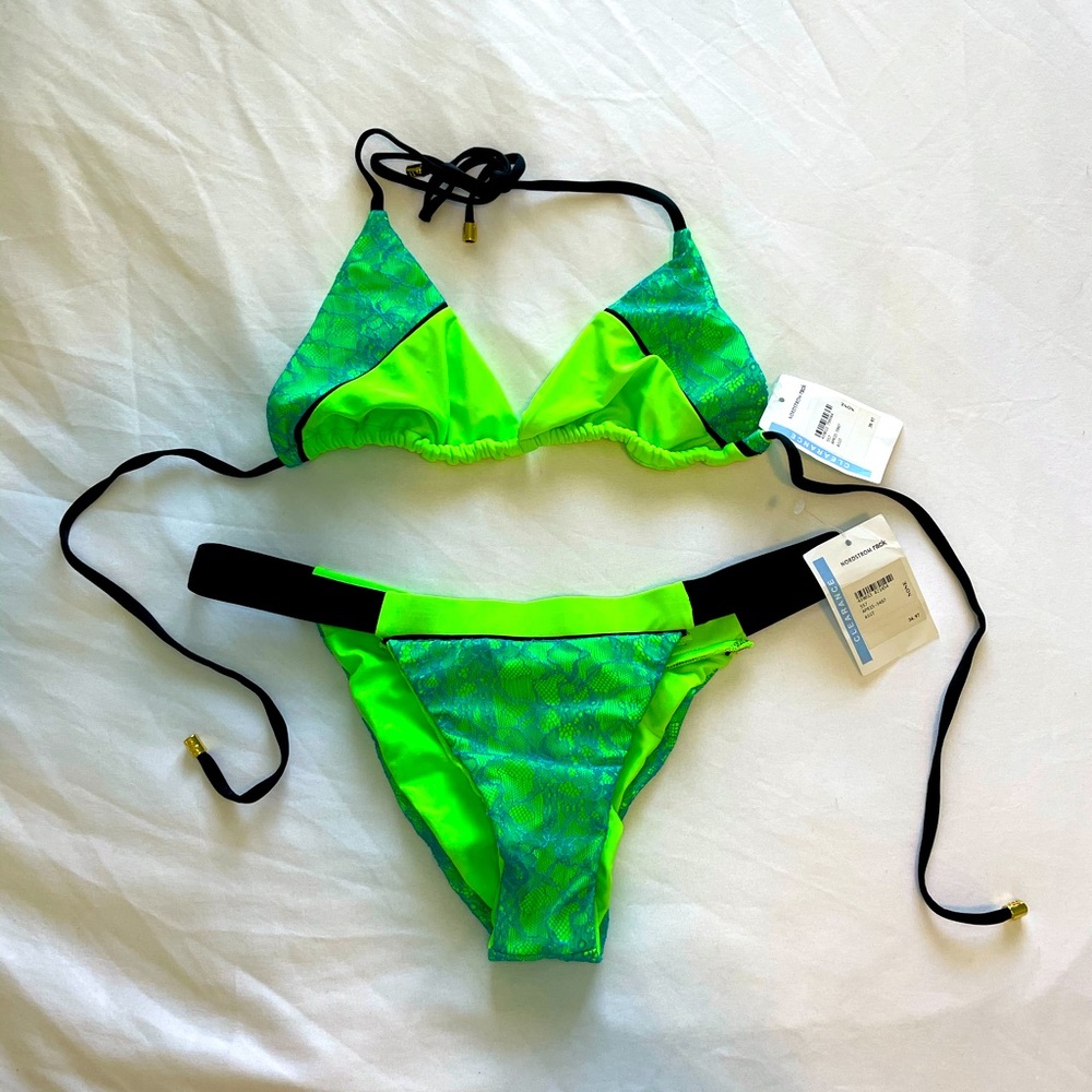 Beach Bunny Green Mesh Bikini Top and Bottom